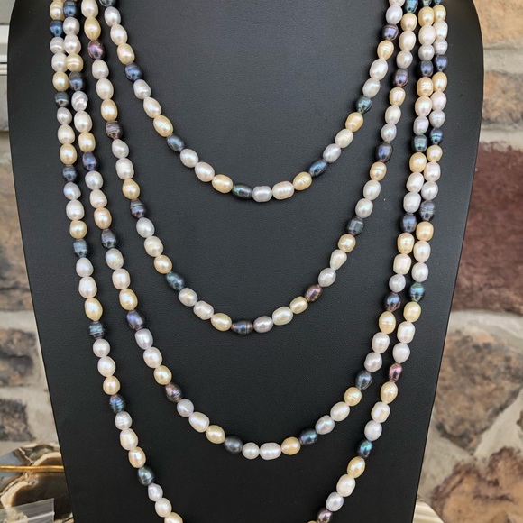 Multi Color Strand Freshwater Pearl Necklace 100" - Picture 5 of 11